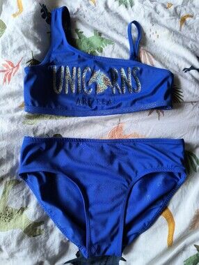 Blue 'Unicorns' Two-Piece Swim Set
